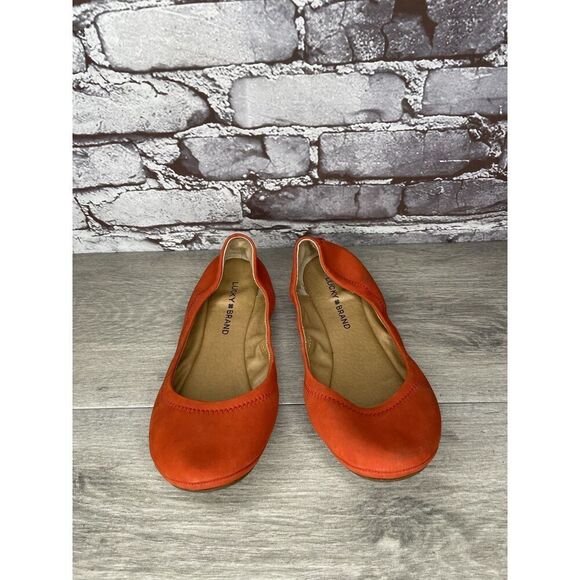 Lucky Brand Leather Emmie Orange Leather Ballet Flats Women’s Sz 8.5M US/38.5EU - Picture 4 of 16